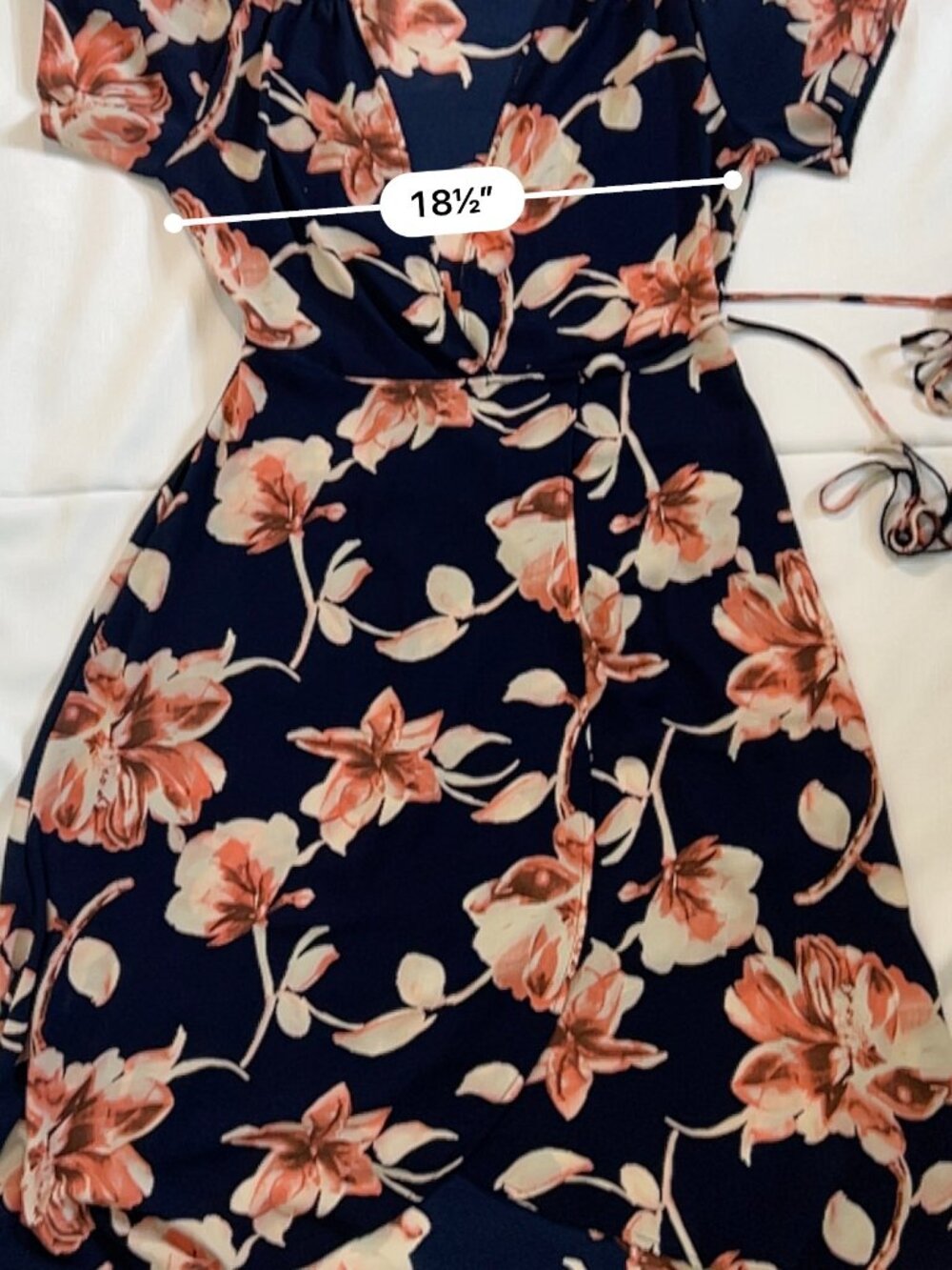 Peppermint Navy Coral Floral High-Low‎ Wrap Maxi Dress L Flutter Sleeve - Picture 9 of 16